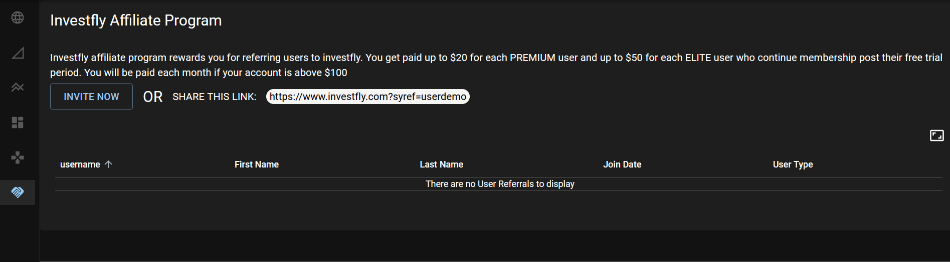 Copying an Investfly referral link
