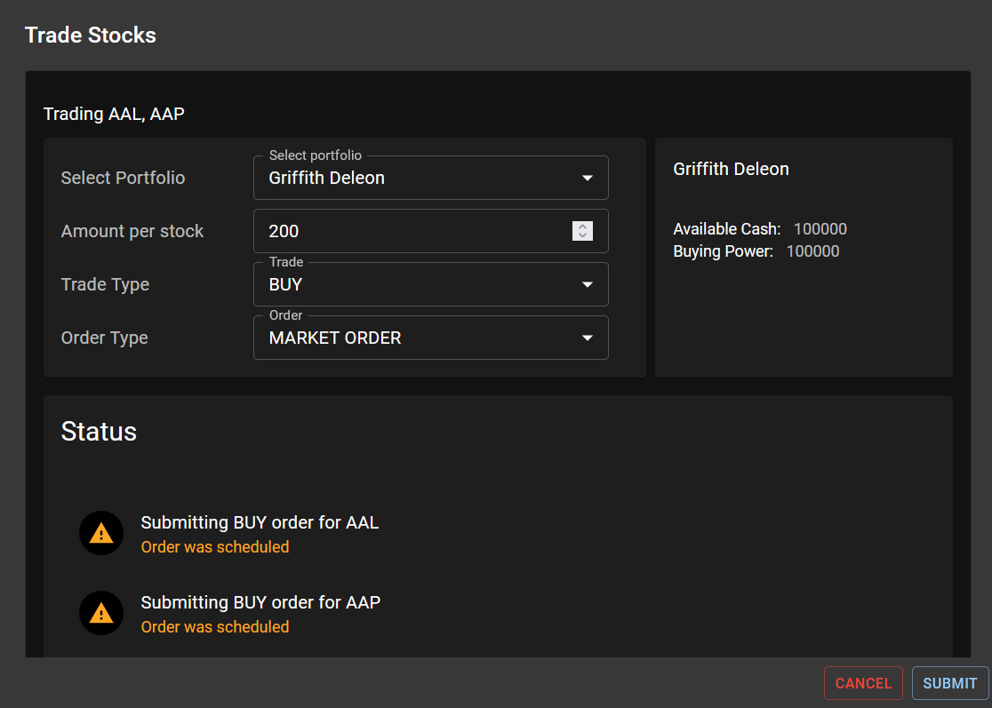 Selecting securities from an Investfly list for a multi-security trade